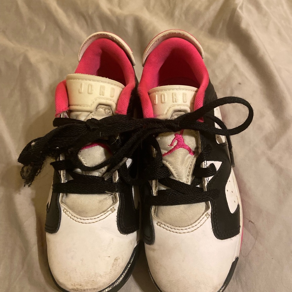 Jordan Kids' White, Black, and Pink Sneakers